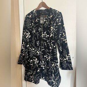 Cue Black&Ivory Botanical Zip-Front Dress Sz12 QuietLuxury Workcore Academia